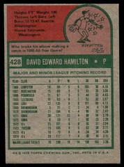 Dave Hamilton 1975 Oakland A&rsquo;s Topps #428 Baseball Pitcher