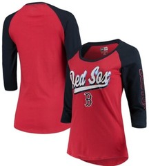 Boston Red Sox New Era Womens Foil 3/4 Sleeve Raglan Red and Navy T-Shirt