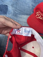 Vtg Pair Of 2 Sports Specialties 49ers Red Cursive Script SnapBack Hats Corduroy