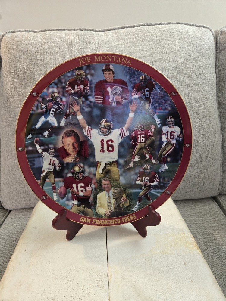 Danbury Mint Joe Montana Large 12 Inch Career Statistics Plate # AC- 7851……