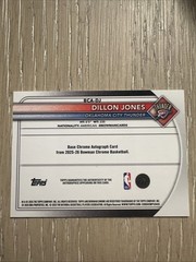 2025 Bowman Chrome Dillon Jones Rose Gold Auto 1/1 One of One OKC Thunder Knicks