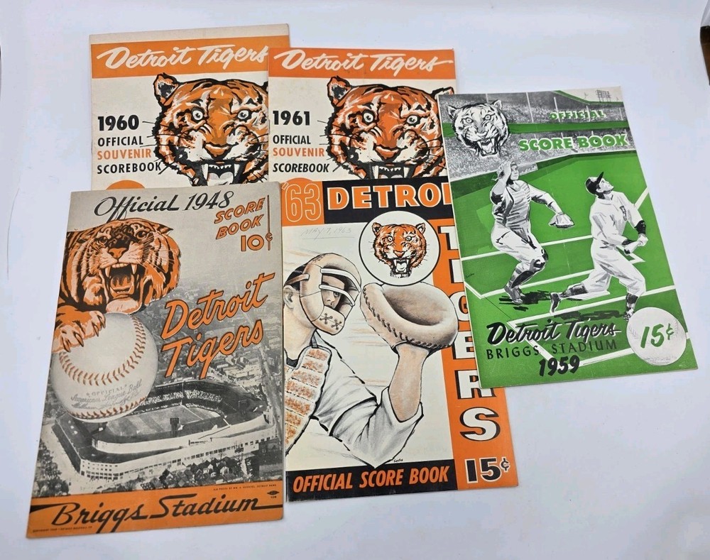 Lot of 5 Detroit Tigers Official Scorebooks 1948, 1959–1963 Vintage MLB Fair