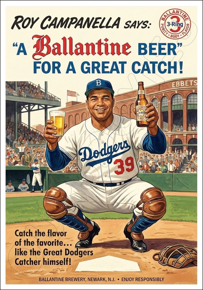 Roy Campanella 13X19 Poster Ballantine Beer Brooklyn Dodgers FREE SHIPPING