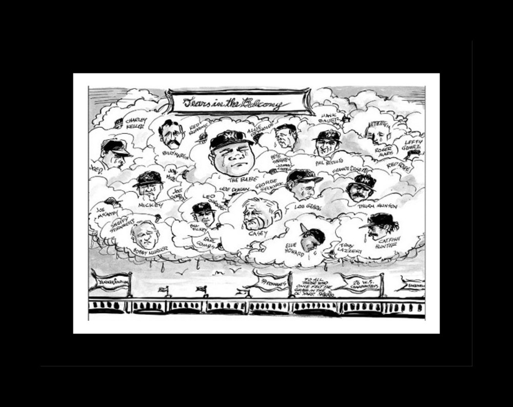 NEW YORK YANKEES GREATS MATTED PIC OF VINTAGE CARTOON BABE MICK ROGER LOU THURMA