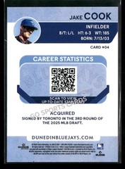 2026 Dunedin Blue Jays Jake Cook RC Rookie Toronto Minor League