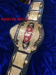 NWA Western States Championship Belt ,4mm Zinc, Gold Plated, Cow Leather strap