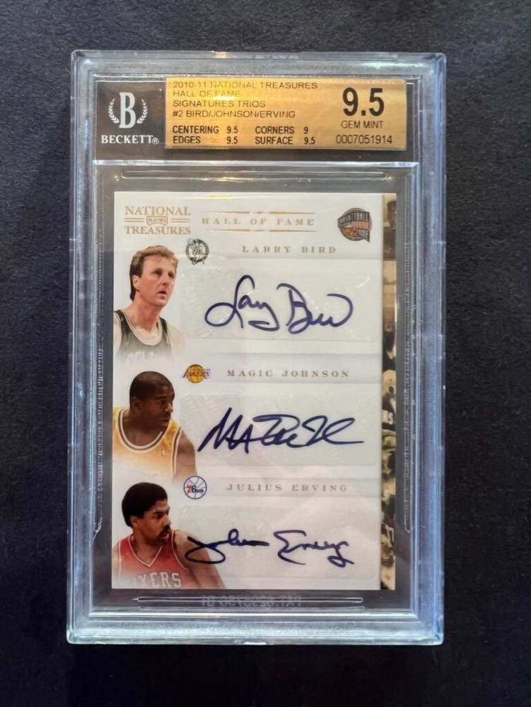 2009-10 Playoff National Treasures Larry Bird Magic Dr. J Auto /5 BGS 9.5 POP 1