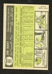 1961 Topps JIM KAAT Minnesota Twins 2nd Year #63 EX/MT Condition (3)
