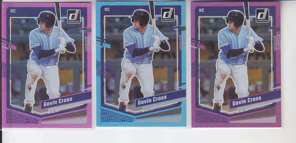 3 – 2023 Donruss Gavin Cross RC Pink Foil, Carolina Blue, Purple Royals #102