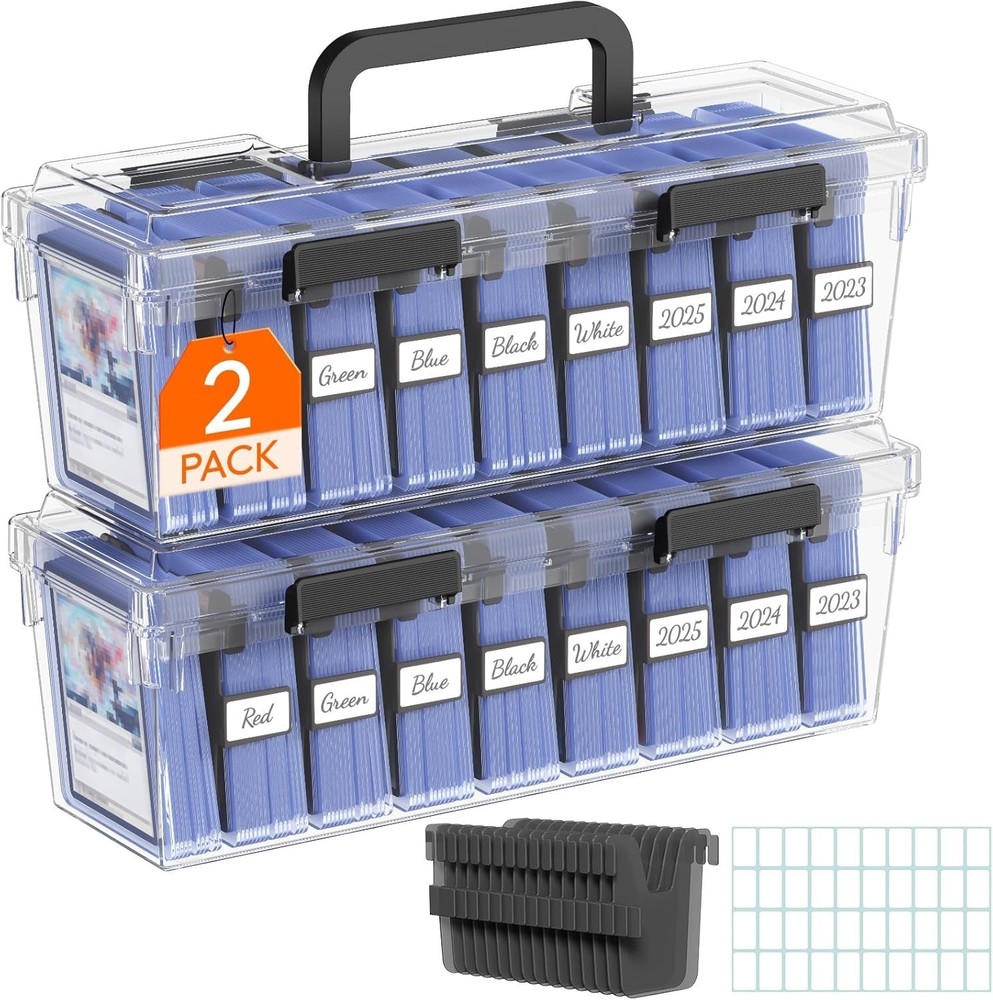 Trading Card Storage Box Holder Index Card Organizer w/8 Adjustable Dividers