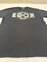 Pittsburgh Steelers Gray Blackout Team Lockup Logo Short Sleeve Shirt NWT Large