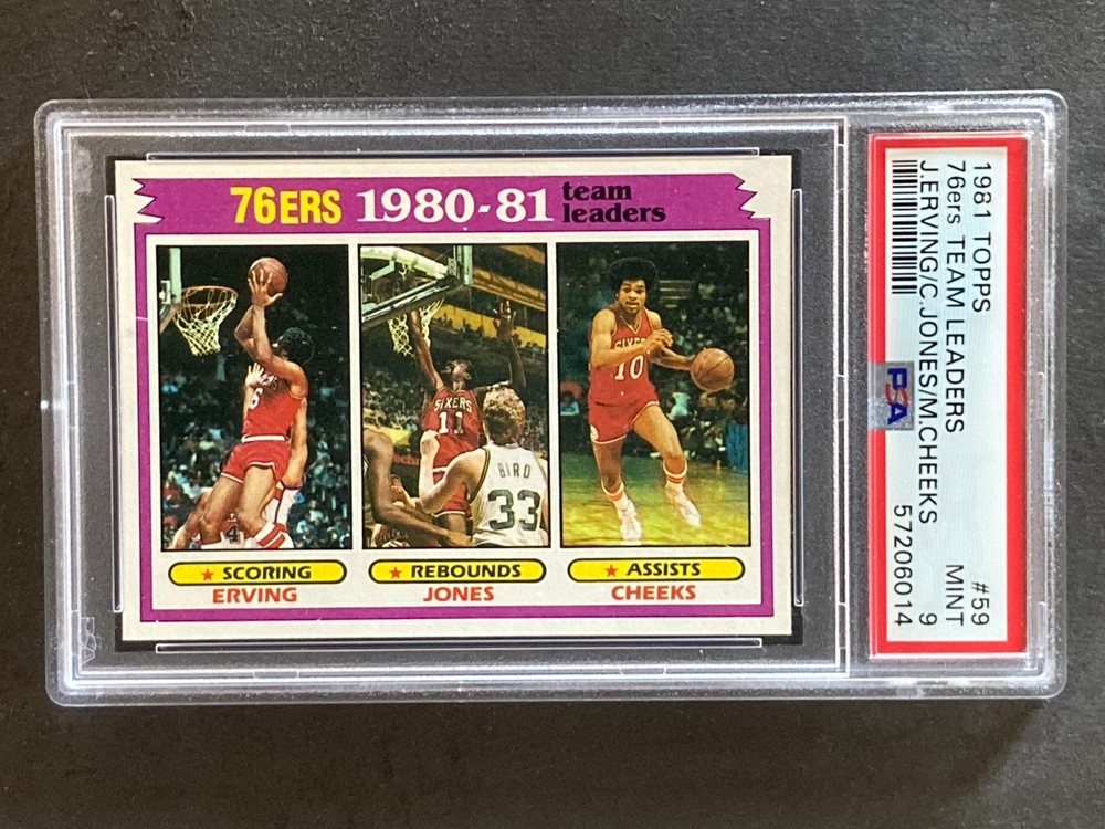 1981 Topps #59 76ers Leaders Julius Erving Mint PSA 9