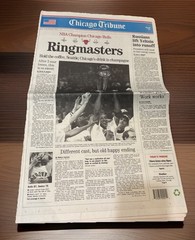 Chicago Bulls 4th NBA Championship-Chicago Tribune Newspaper-June 17, 1996