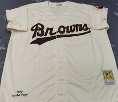VINTAGE Satchel Paige #29 St. Louis Browns Throwback Cream Sewn Stitched Jersey.