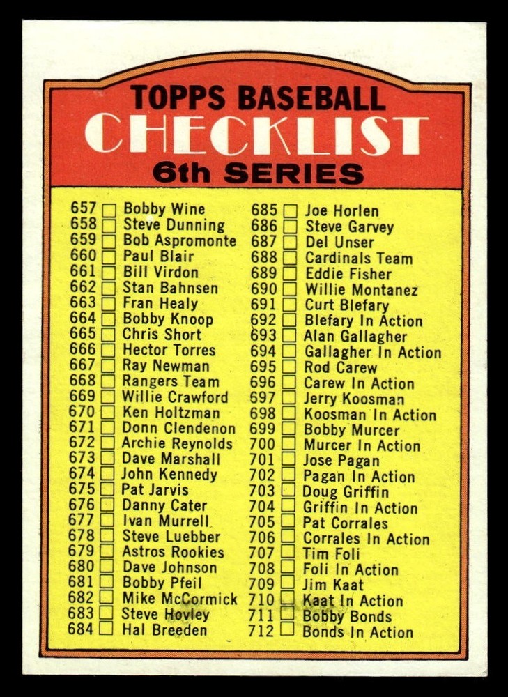 1972 Topps Baseball #604 6th Series Checklist (657-787) EX *e3
