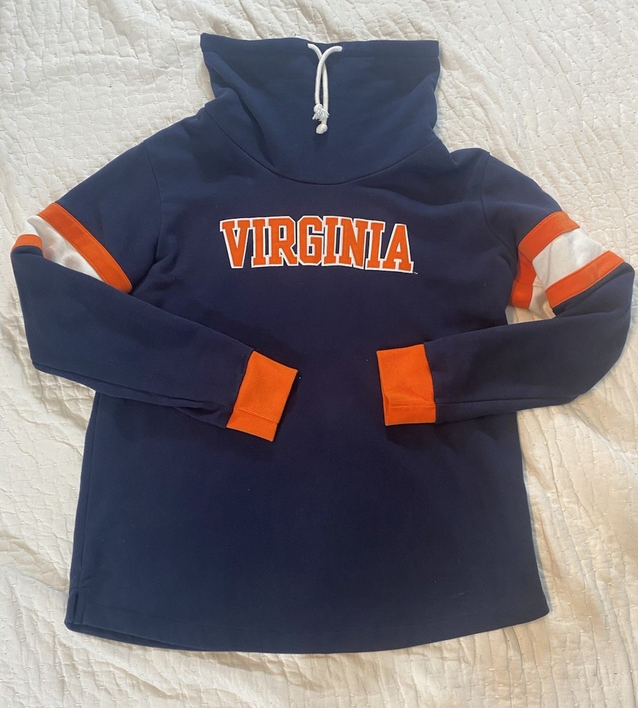 Champion Virginia Cowl Neck Sweatshirt Size XL Navy With White And Orange