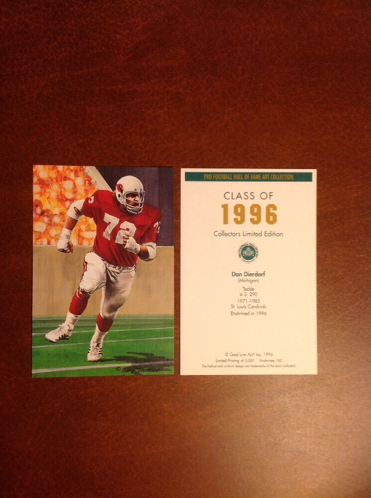 Dan Dierdorf Cardinals unsigned Goal Line Art Card in Toploader