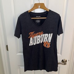Auburn Tigers V Neck Tee T Shirt Women Extra Large XL Gray Grey Short Sleeve New