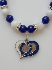 Indianapolis Colts Bracelet Football Blue and White Jade Rhinestone Silver