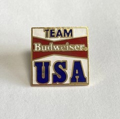 Vintage Lake Placid Olympics Team USA Enamel Pin Budweiser Sponsor