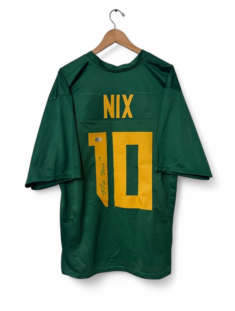 Bo Nix Autographed Signed Football Jersey Beckett Authenticated Green Yellow XL