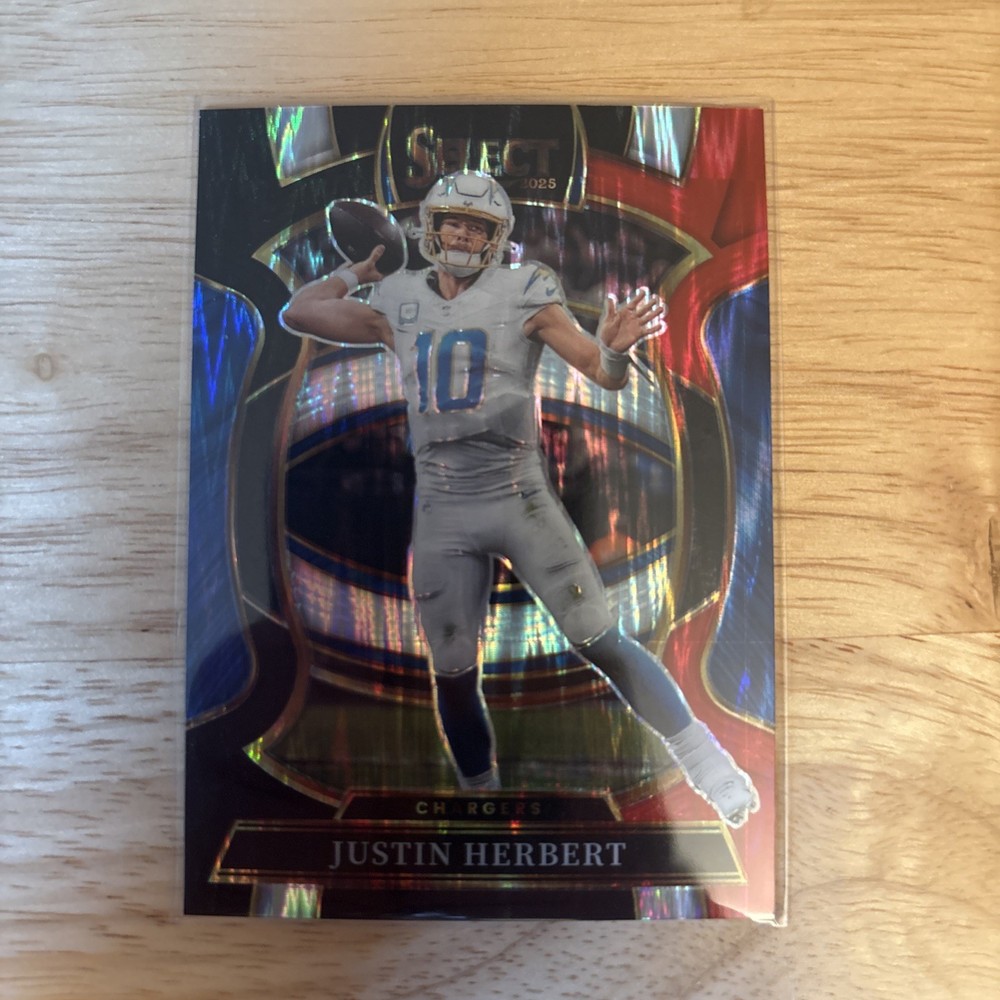 Justin Herbert 2025 Panini Select Concourse #1 Black & Red Shock Prizm Chargers