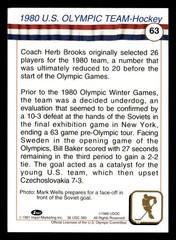 1980 US Olympic Hockey Team Gold Medal 991 Impel #63