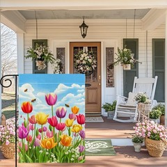 Spring Tulip Floral Garden Flag 12×18 Inch 12 inches x 18 inches, Multicolor