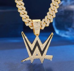 WWE Gem Chain 24&Prime; Iced Out Pendant Necklace Gold Silver Wrestling Fan Jewelry