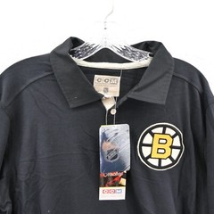 CCM Boston Bruins Polo Shirt Mens Large Black Collared Elbow Pads NHL Retro New