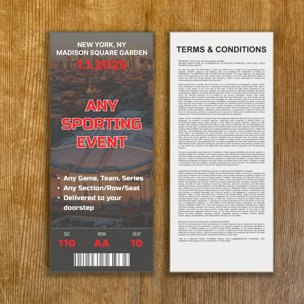 Custom Sports Ticket Stub – Any Team, Game, Seat – Personalized Gift