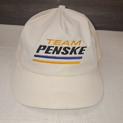 Vintage Team Penske Racing Trucker Hat Cap Snapback White Mesh Indy NASCAR Motor