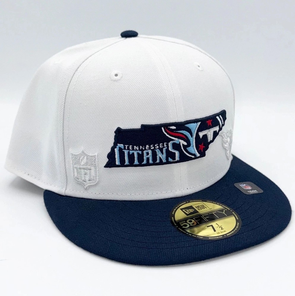 New Era Tennessee Titans 59FIFTY State Fill White Navy Blue Fitted Hat Cap 7 1/2