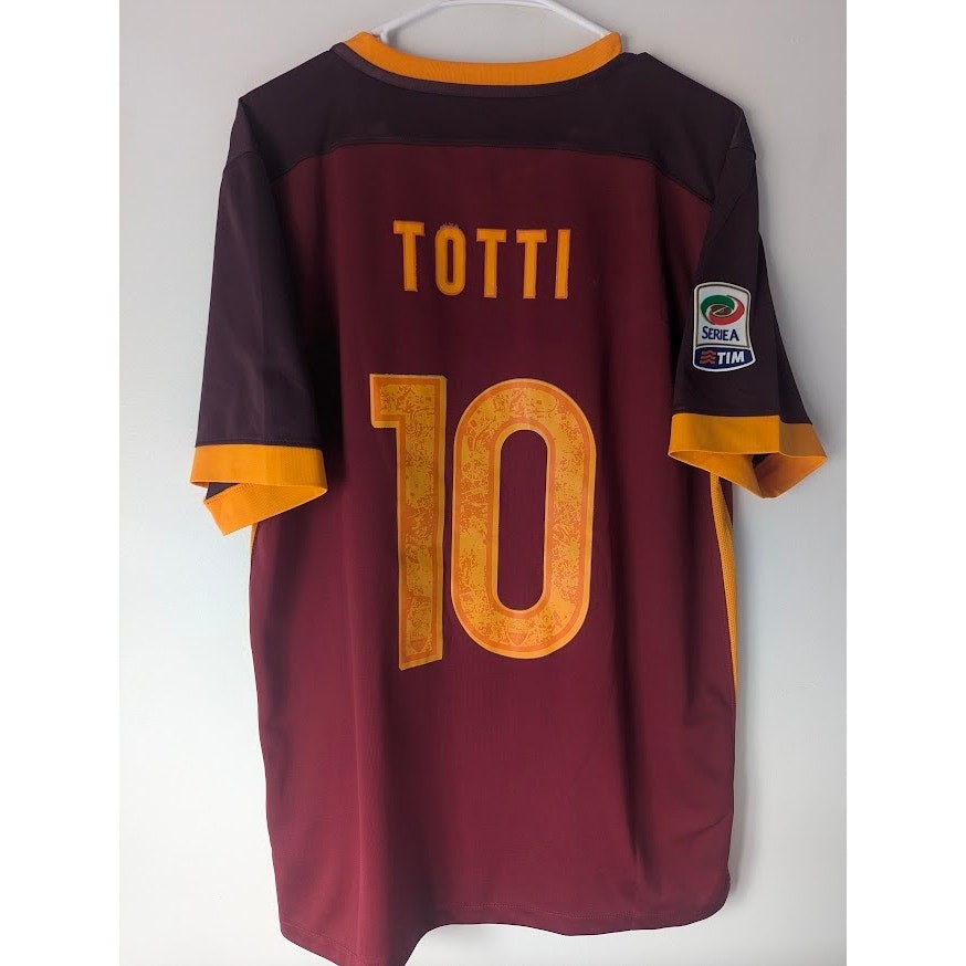 AS Roma 2015-16 Home Totti Jersey Large Authentic Nike Serie A Patched Shirt