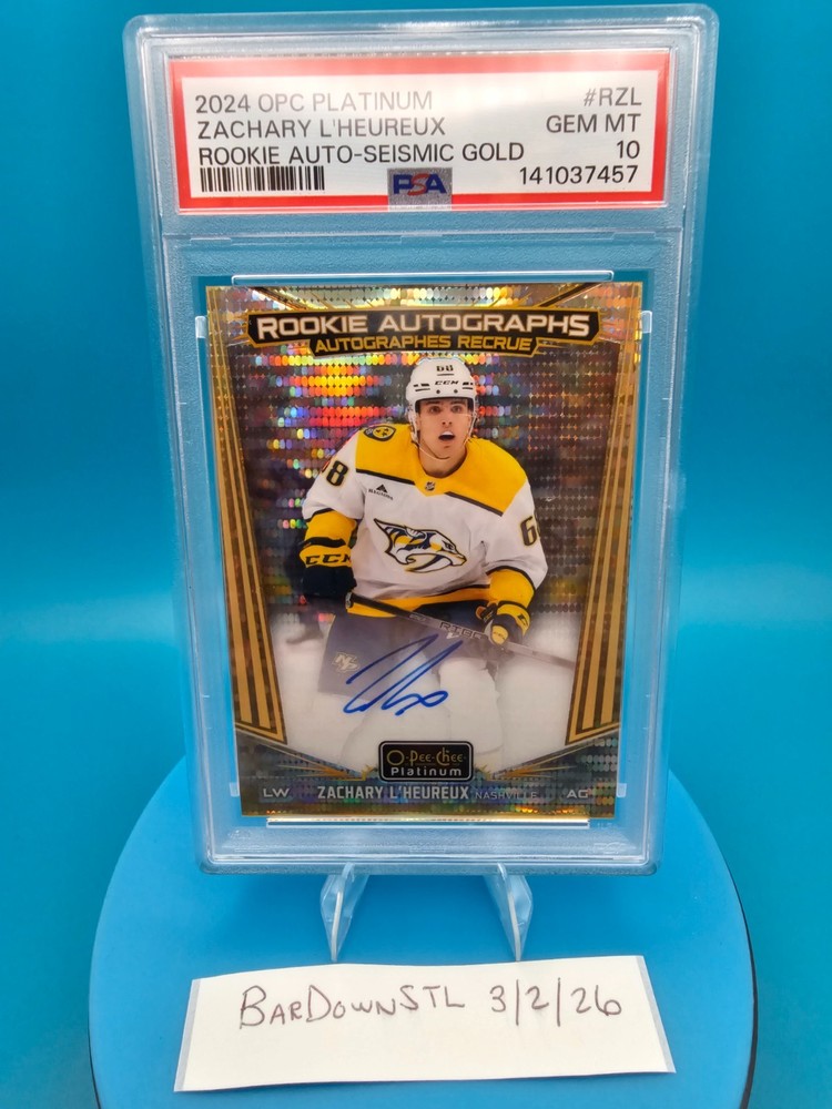 2024 OPC Platinum Zachary L&rsquo;Heureux Rookie Auto Seismic Gold PSA 10 #/25 RC