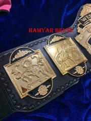 NWA Western States Championship Belt ,4mm Zinc, Gold Plated, Cow Leather strap