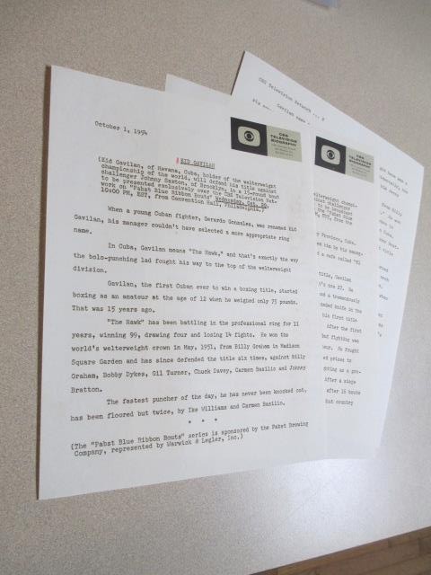 CBS TV show promo press kit 1954 bio papers (3) Kid GAVILAN boxing Cuban Pabst