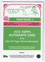 2024-25 Topps Chrome Basketball Walker Kessler 1973 Refractor Autograph #73TA-WK