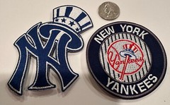 (2)-NEW YORK YANKEES Vintage Style Embroidered Iron On Patches 4” X 3” & 3”x 3”
