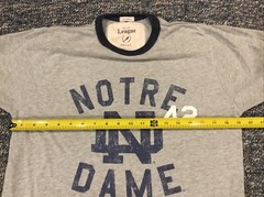 League Notre Dame ND 42 Gray Blue Ringer T-Shirt Adult Small Classic Fit EUC
