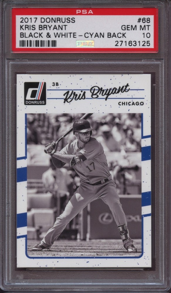 2017 Donruss 68 Kris Bryant Black & White Cyan Back PSA 10 Gem Mint Pop 1