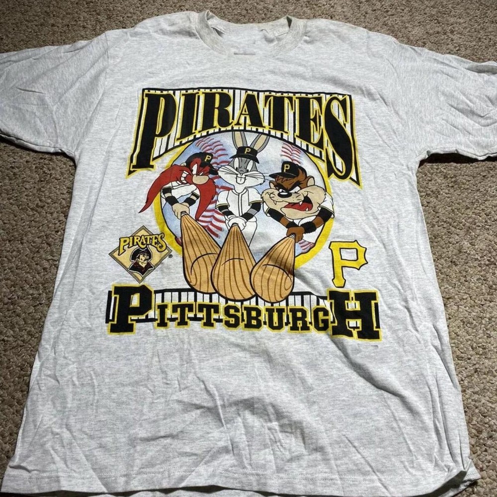 Pittsburgh Pirates MLB baseball Looney Tunes Short sleeve Gray T shirt vtg NH436