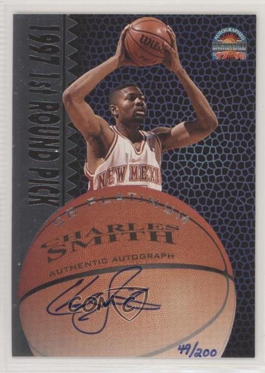1997 Score Board Basketball Platinum 49/200 Charles Smith Rookie Auto RC 02ur