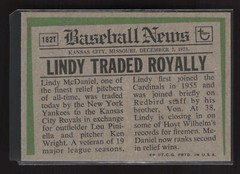 1974 Topps Traded #182T Lindy McDaniel Kansas City Royals Near Mint or Better