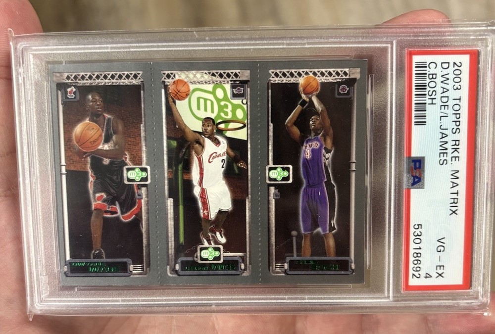 2003-04 Topps Rookie Matrix LeBron James, Dwyane Wade, Chris Bosh “Big 3” PSA 4