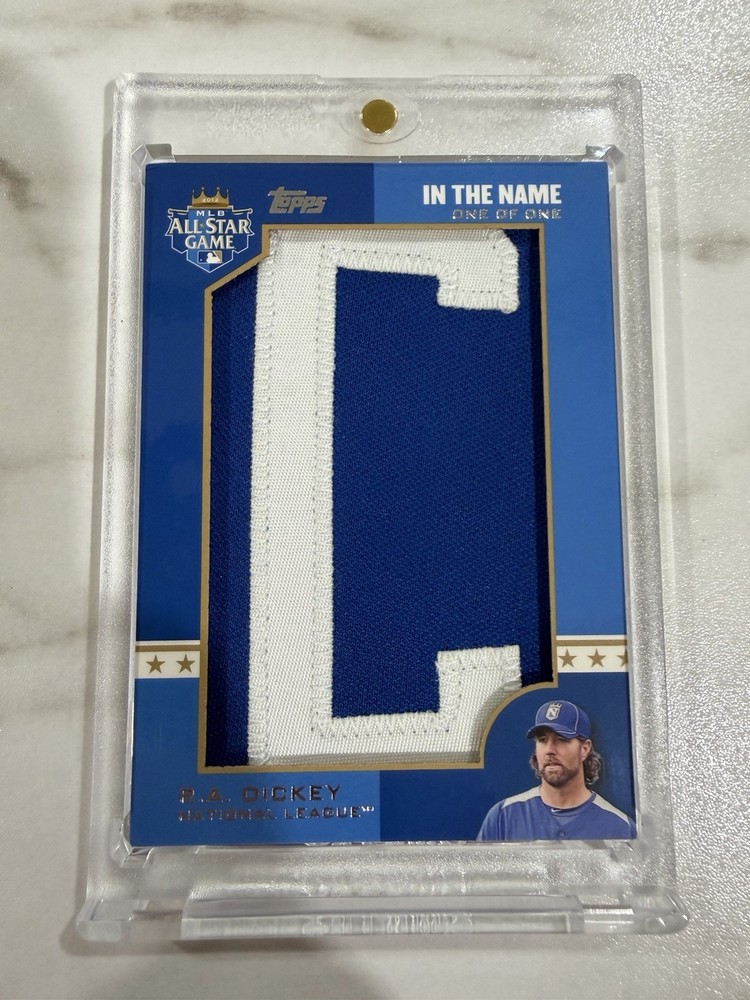 2013 Topps In The Name RA Dickey 1/1 Letter Patch Relic #ITN-RD NY Mets CY Young