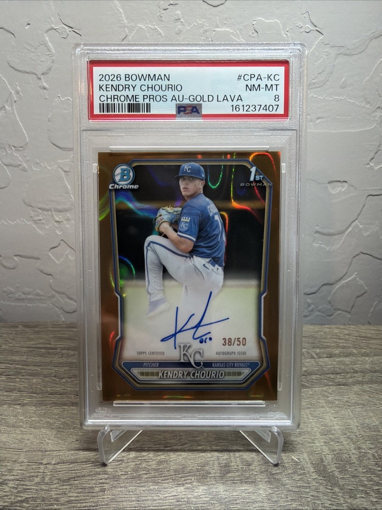 2026 Bowman Chrome Kendry Chourio Gold Lava Refractor Auto /50 PSA 8 Royals