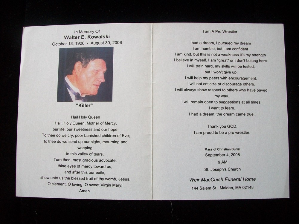 « KILLER » KOWALSKI&rsquo;S FUNERAL PROGRAM (LAST ONE!)
