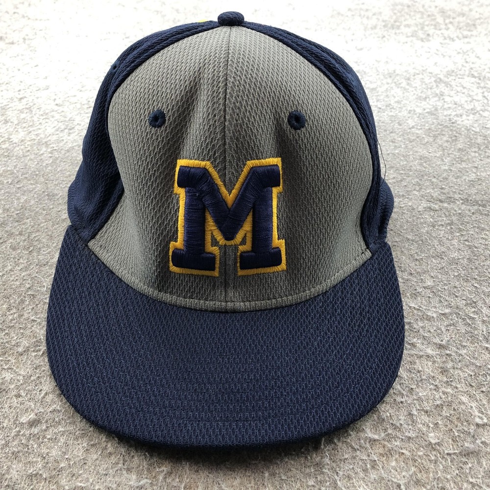 M Logo Hat Cap Fitted Mens One Size Blue Gray Mesh Baseball Team Sports