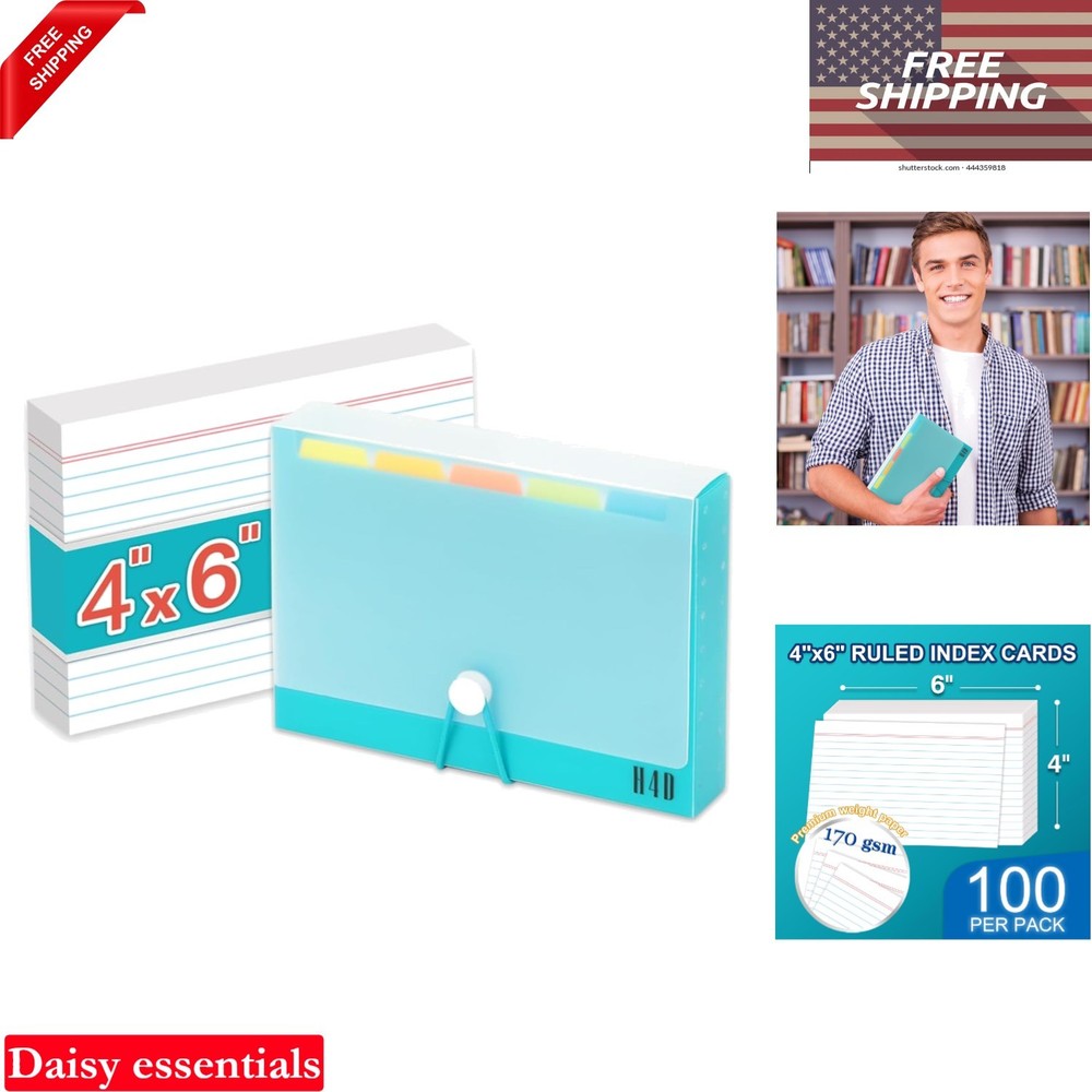4×6 Index Card Case with 100 Heavyweight Ruled Cards Teal Plastic Organizer